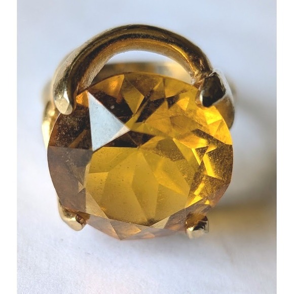 Vintage Ring Sz 5.5 MCM Honey Amber 1/20 12K Gold Filled Statement Cocktail Bold - Picture 3 of 8
